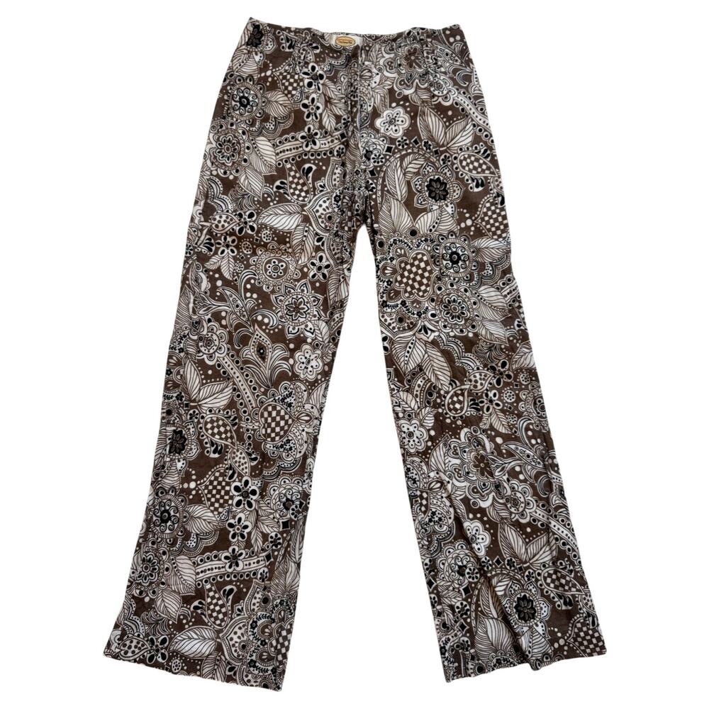 Talbots Paisley Cotton Flare Pants Women's 2 Petite 2P Brown Boho Retro Earthy - Picture 1 of 10